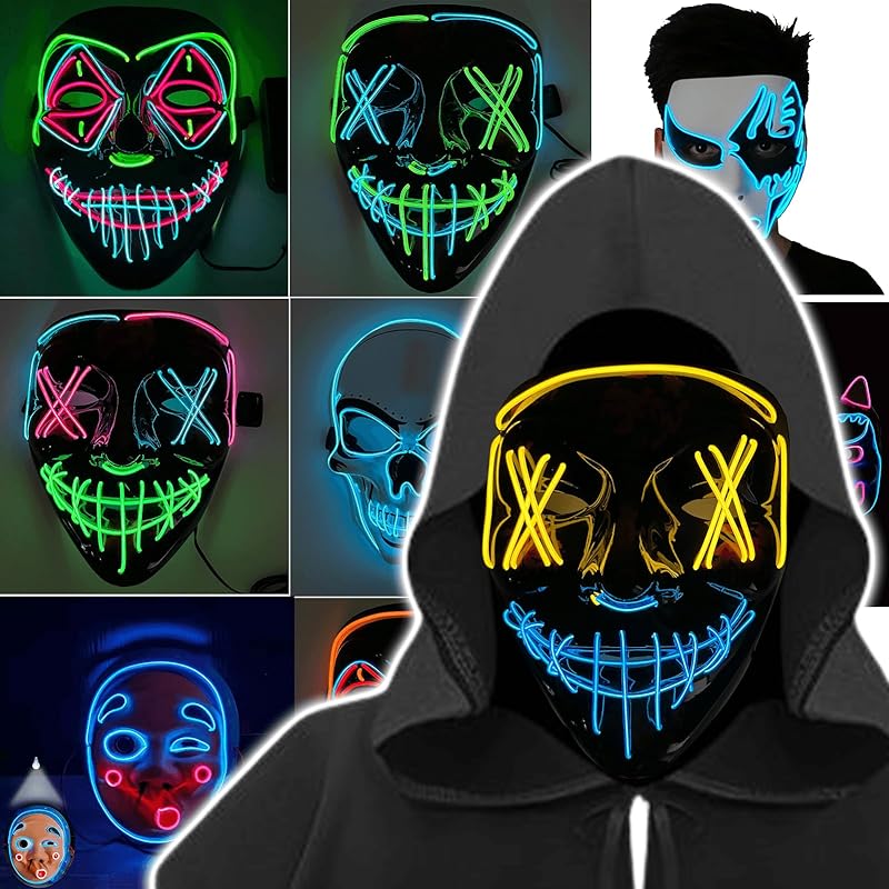 

[TattiOut] mask shine 3 patterns Choose from many types High-quality material that is thicker than before clown neon style luminescence mask halloween