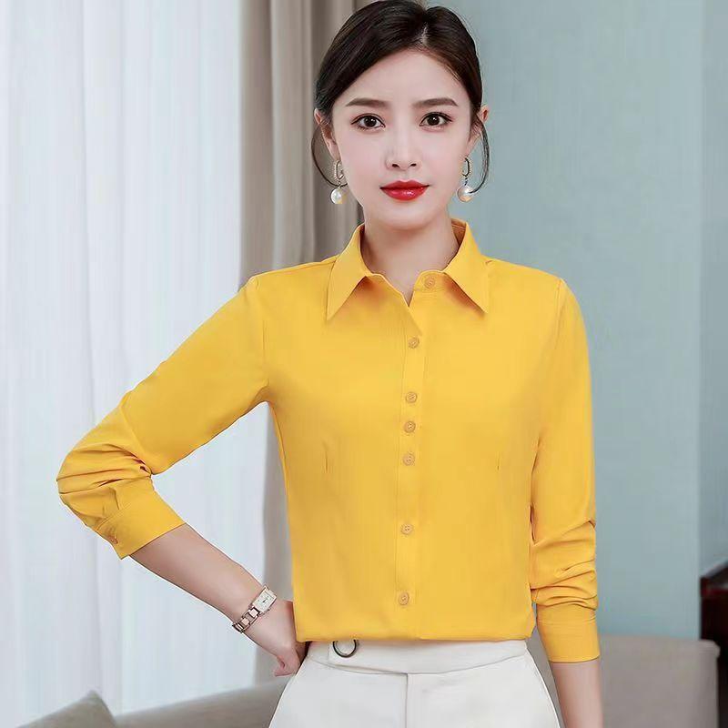 White Shirt Women's Korean Version Slim Fit Long Sleeved Multi-color Base Shirt Professional Dress Plus Size Workwear Formal Student Top