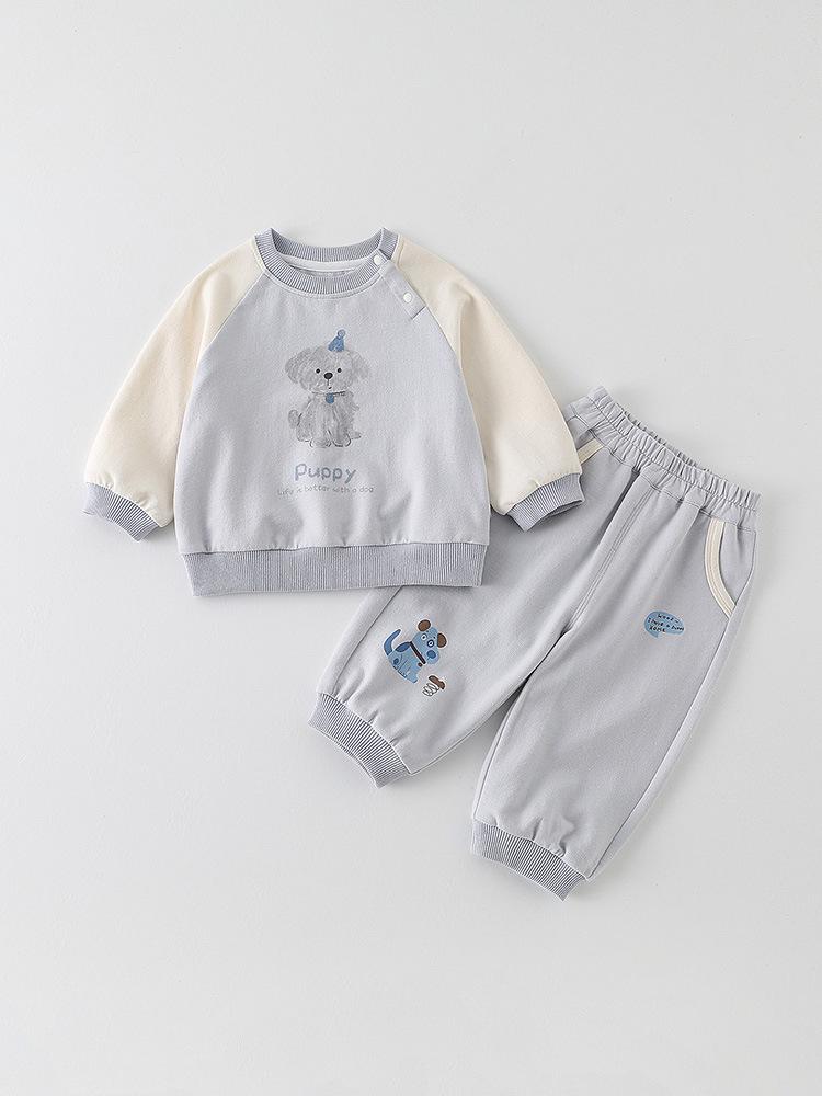 Spring 2026 Baby Boys' Cartoon Hoodie and Pants Two-Piece Set