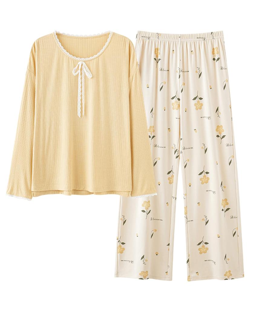 PHOLEEY Cotton Long Sleeve Pajamas Set for Spring and Cute and Stylish Loungewear Women's 100% Autumn,