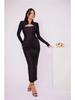 Hollow Out Long Sleeve Sexy Maxi Dress For Women Gown Autumn Winter New Metal Buckle Ruched Slit Long Dress Elegant
