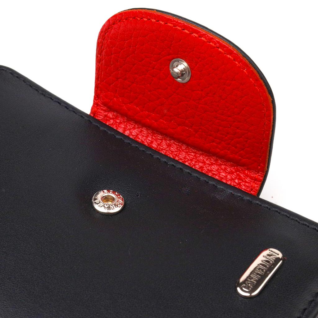 Удобный вертикальный женский кошек из натуральной гладкой кожи CANPELLINI Wallet 21683 Черный