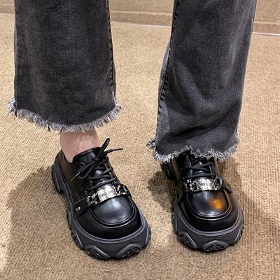 2024 New Spring and Autumn Women's Shoes Fashionable Loafers Heightened Round Toe Lace-up Casual JK Uniform Women's Shoes