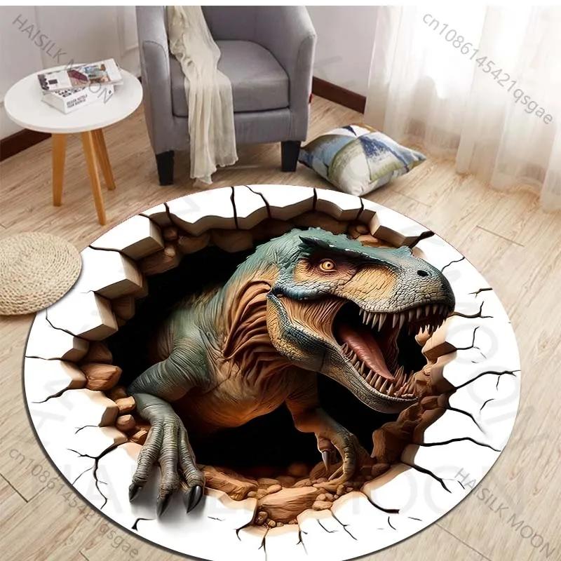 HD 3D Dinosaur Print Round Rugs for Bedroom Area Floor Mats for Kids Room Household Bath Chair Mat Carpet Living Room Home Decor