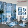 4Pcs 2D Flat Coastal Serenity Shower Curtain Set with Non-Slip Bath Mat, Toilet Lid Cover, Contour Rug & 12 Hooks, Bathroom Decor