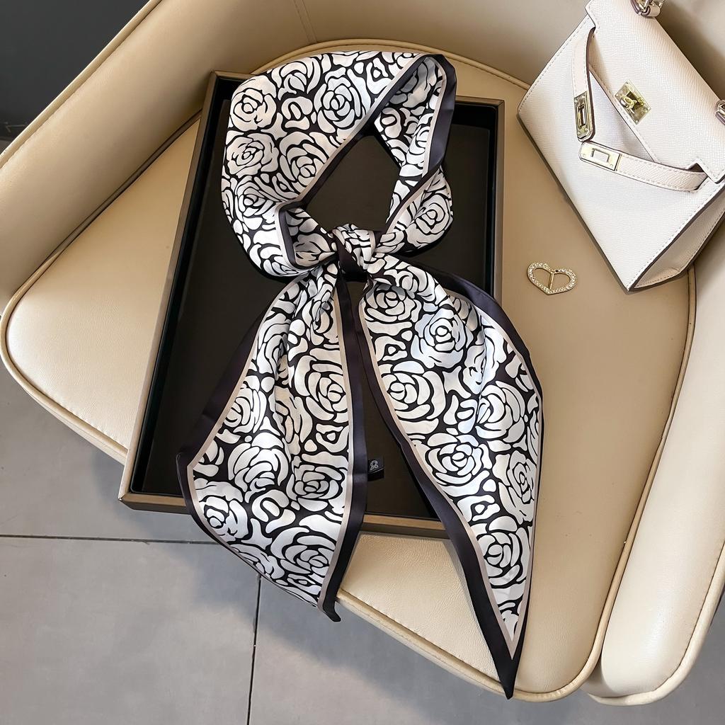 Spring, Autumn and Summer Silk Scarf Small Long Thin Decorative Shirt Bevel Scarf Thin Narrow Neck Protection Fashion Korean Scarf