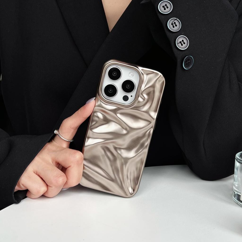 3D Electroplated Wrinkle Matte Case For iPhone 17 Air 16 15 14 Plus 13 12 11 Pro Max Aesthetic Wave Ruffle Soft Silicone Cover
