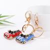 Men's Cartoon Mini Car Keychain Pendant - Rhinestone Racing Car Design, Zinc Alloy Ornament