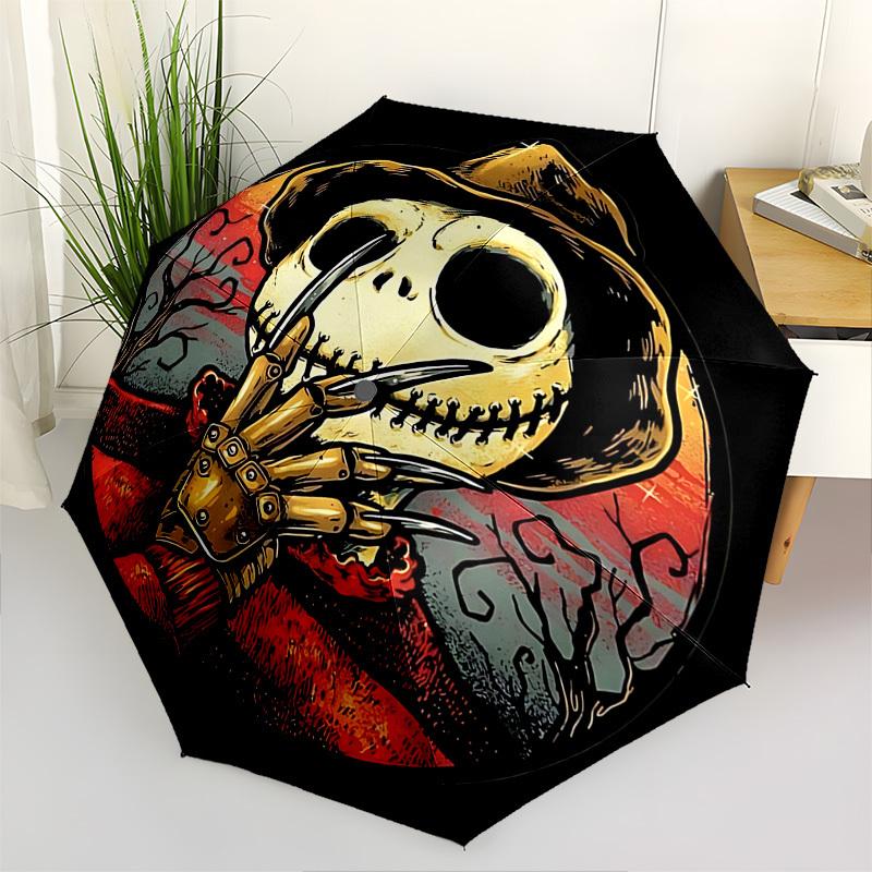 

Jack Skellington Themed Automatic Opening and Closing Umbrella, Brightly Colored 8-rib Portable Umbrella, Suitable for Men and Women, A Perfect Gift f