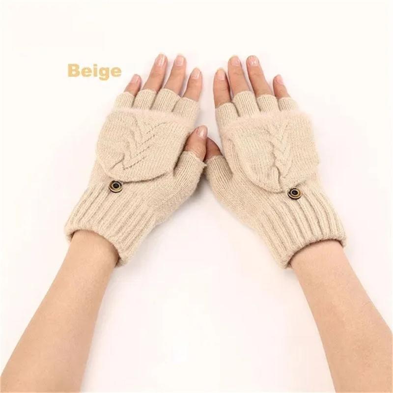 1 par de guantes de punto de lana cálidos para otoño e invierno para mujeres y niñas, guantes de medio dedo con tapa gruesa, manopla
