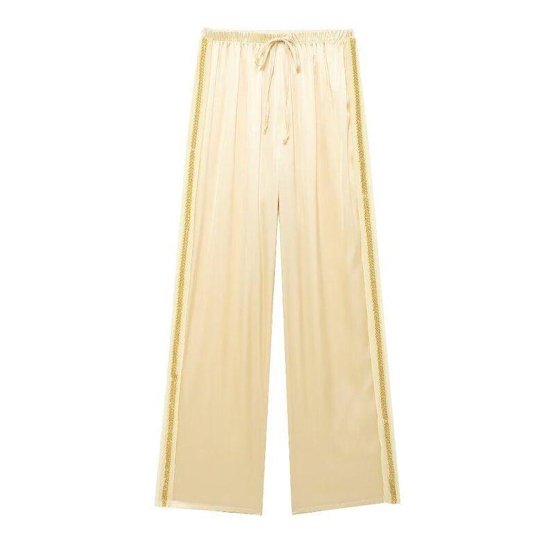 

Fashion Style 2024 Summer New Arrival Women s Clothing Temperament Wild Stylish Slim Looking Beaded Shirt High Waist Pants Yellow Pants S