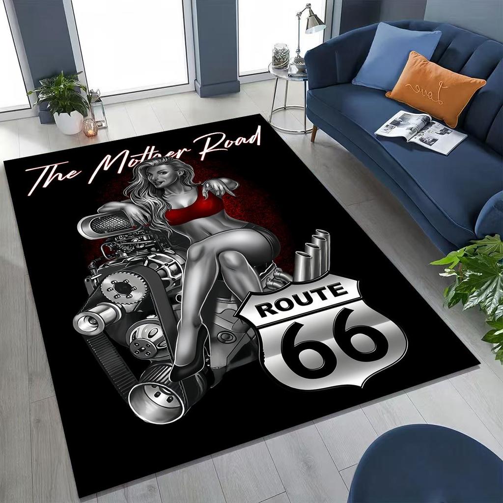 3D Retro Route 66 America Historic Mother Road Rug for Bedroom Living Room Sofa Home Doormat Decor,Larger Kid Non-slip Floor Mat