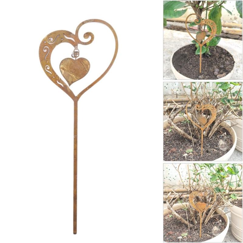 Heart Shape Rural Iron Garden Stakes Decorative Ground Stake Weather Resistant Iron Art Decors Wedding Lawn Landscape