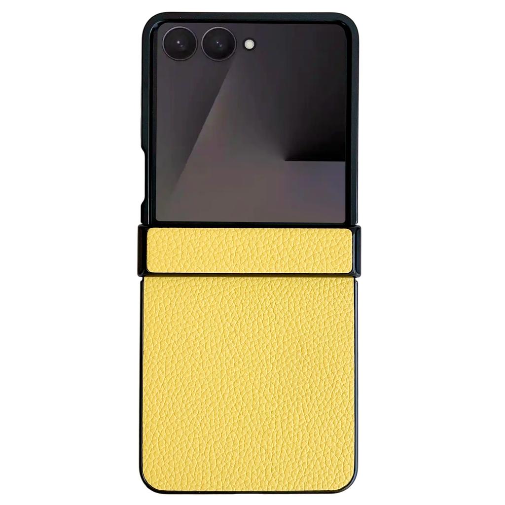 For Samsung Galaxy Z Flip7 5G Case Hinge Protection Litchi Texture Leather + PC Phone Cover