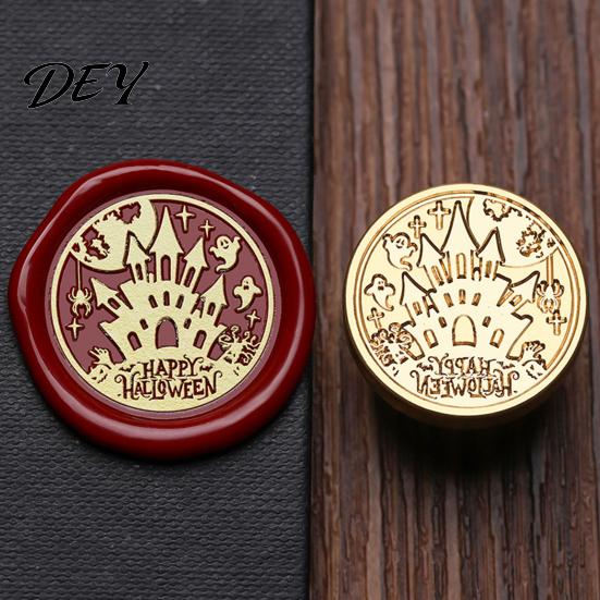 Ghost Wax Stamp Halloween Themed Brass Seal Head, Pumpkin Witch Bat Engraved Replaceable Sealing Replacement Head for Envelope Journal Gift Wrap Party