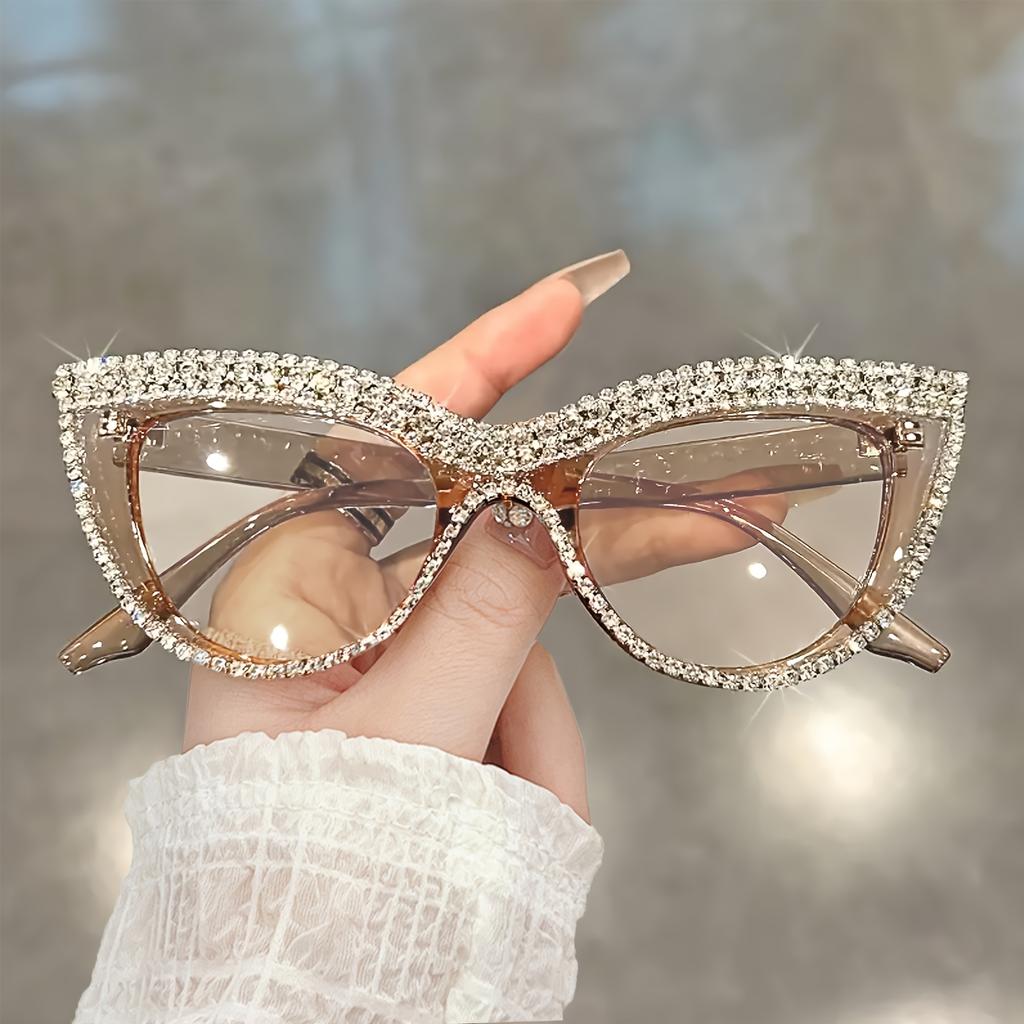Rhinestone Trendy Reading Glasses for Women Retro Square Cute Sturdy Computer Womens Cat Eye Glasses