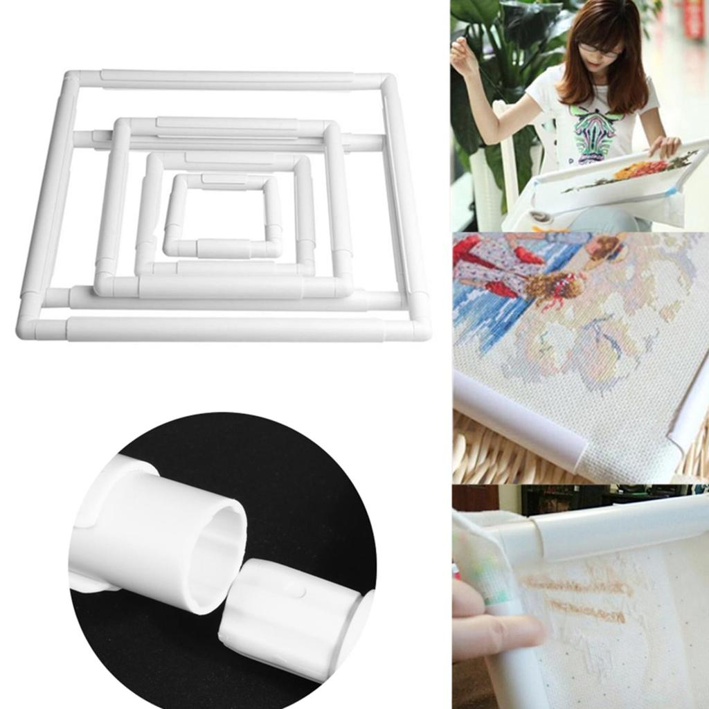 PP Cross Stitch Frame White Square Shape Quilting Frames DIY Craft Need Assembled for Cross Stitching Quilting for Sewing