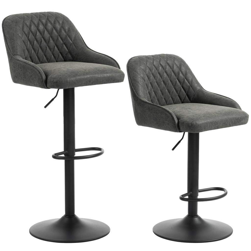 Bar Stools Adjustable Swivel Kitchen Chairs with Backrest Set of 2 for Kitchen Island Dark Grey