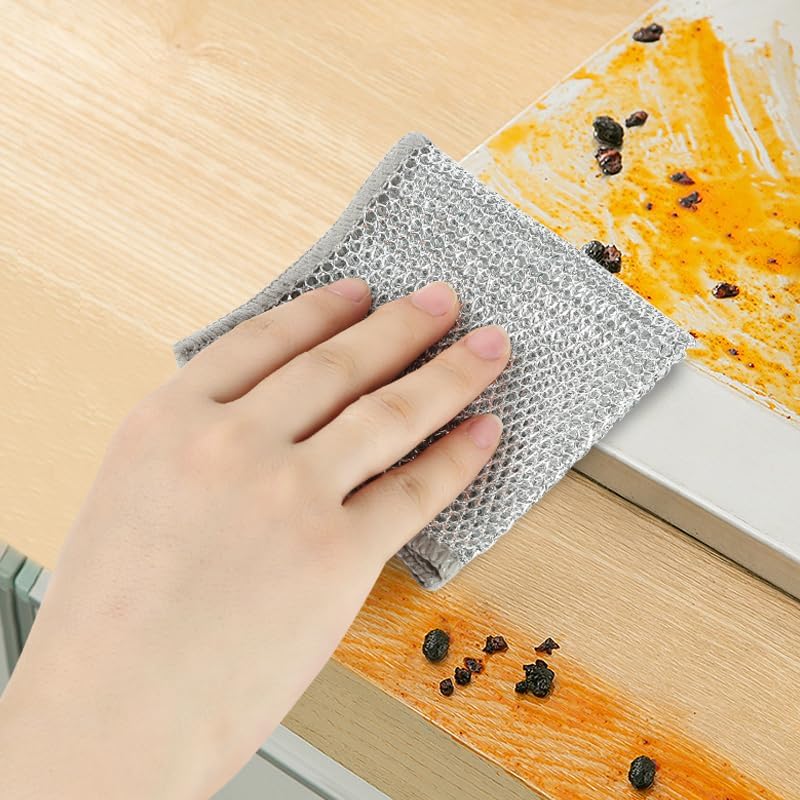 10pcs Wire Dishwashing Rag, Non Scratch Wire Dishcloth, Multipurpose Wire Dishwashing Rags for Wet and Dry, Sliver Grey