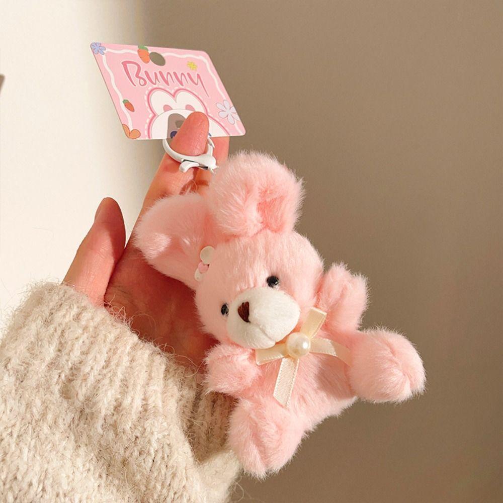 Cartoon Pilot Bear Keychain Hanging Rope Stuffed Animal Pendant Lovely Plush Bear Key Ring  Women