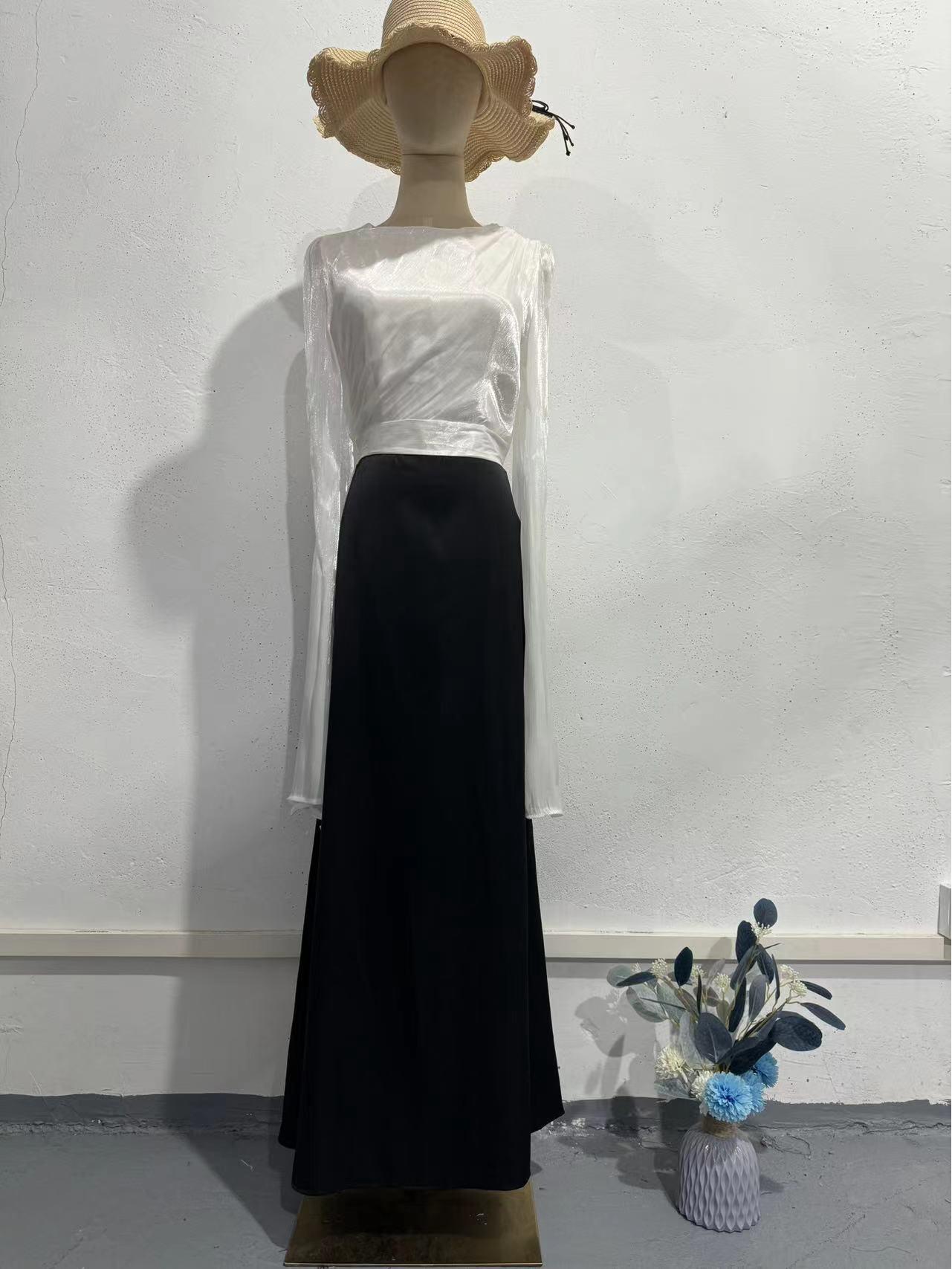 Европейское и американское осеннее платье 2024 года из органзы и сатина, приталенного силуэта, с широкими рукавами-крыльями M