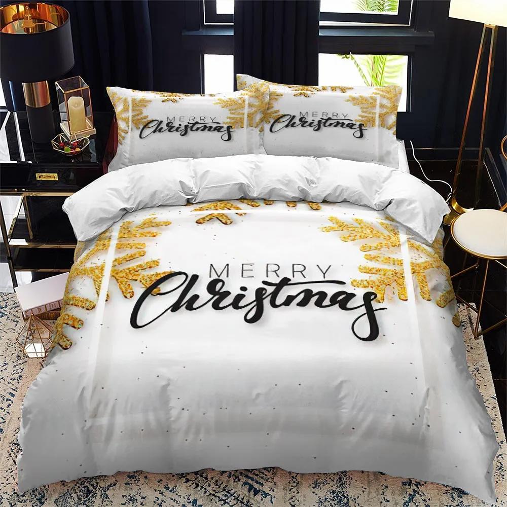 Set husă de plapumă de Crăciun din poliester, mărime king, queen, iarnă, roșu, Moș Crăciun, cadou, Crăciun fericit pentru băieți, fete, adolescenți, set de lenjerie de pat