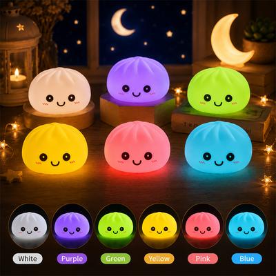 Niedliche leuchtende Knödel-Nachtlampe mit Dampfgarer, Lustiges Kawaii-Schreibtischornament, Kreatives Geburtstagsgeschenk