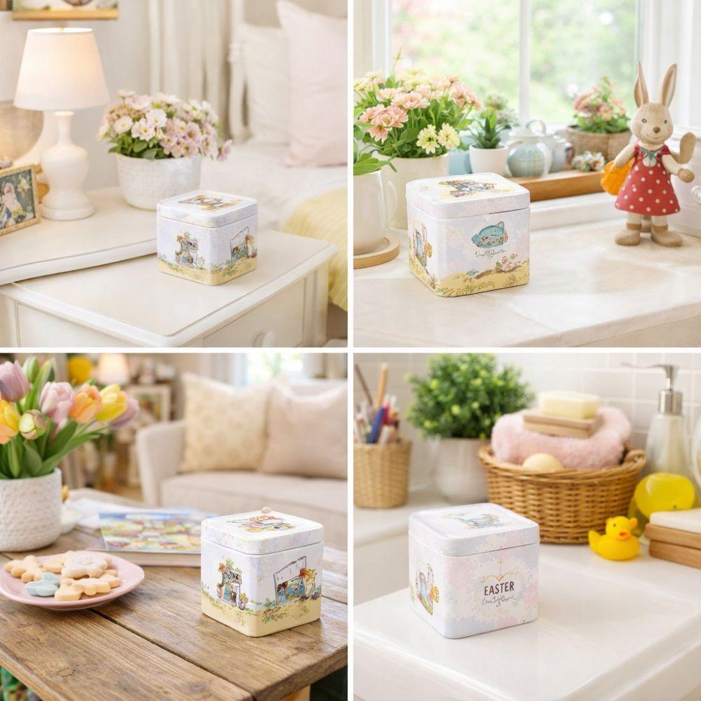 Multi-Purpose Cartoon Easter Tinplate Box Metal Portable Rabbits Candy Box with Lids Vintage Storage Box Sweets Chocolate