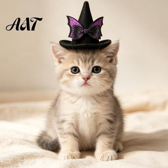 Pet Store Promotional Accessory Halloween Witch Hat, Bows/Pumpkins Decor, Adjustable Felt Cute Cat Hat Costume Accessory, Lightweight Comfortable