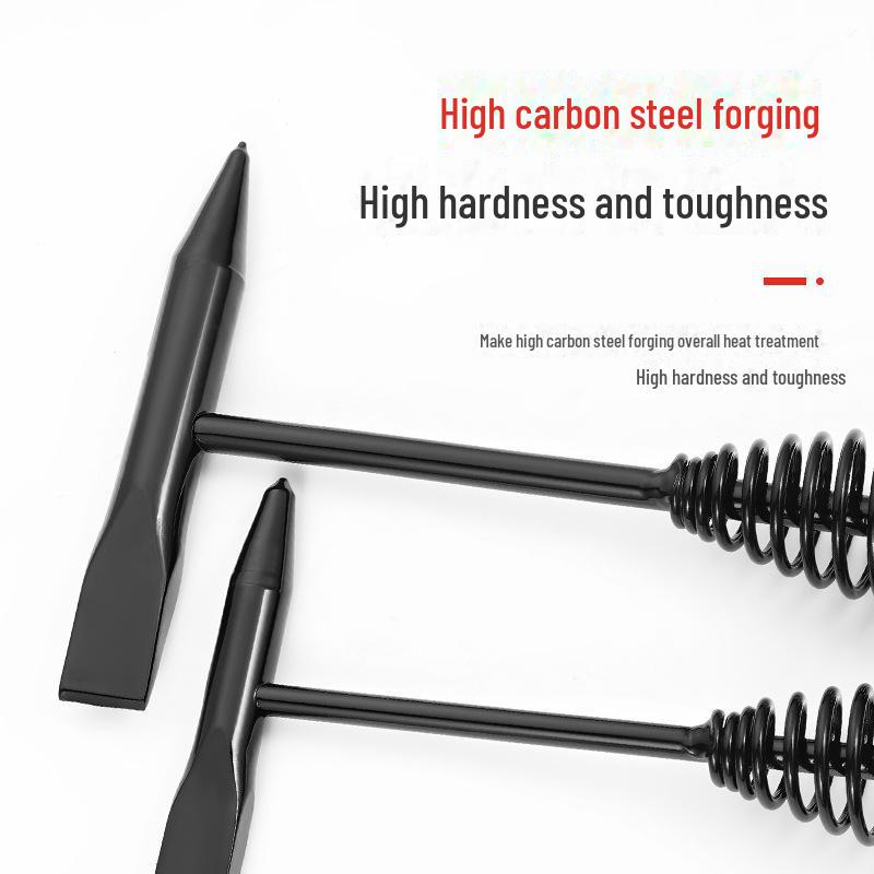 500g Black Stainless Steel Double-Head Slag Hammer with Spring Handle
