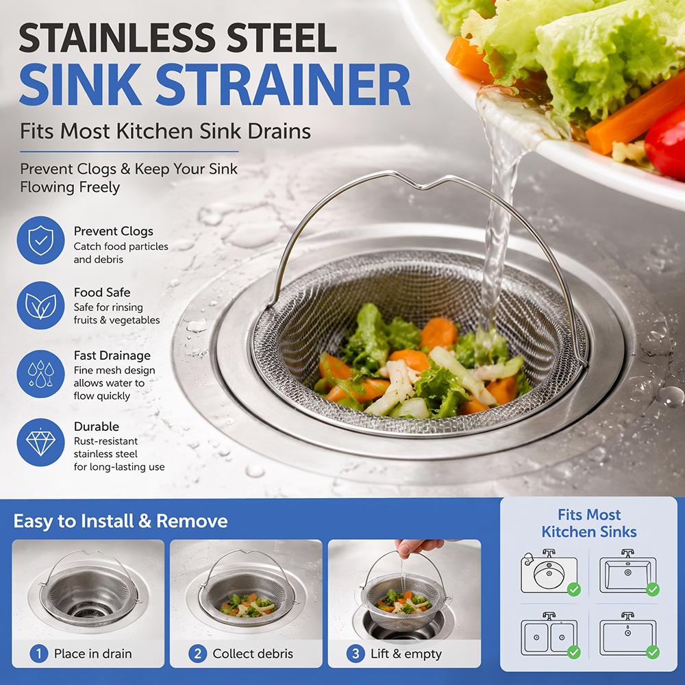 1/3Pc Stainless Steel Kitchen Sink Filter, Garbage Food Residue/Hair Catcher, Keep Your Bathtub