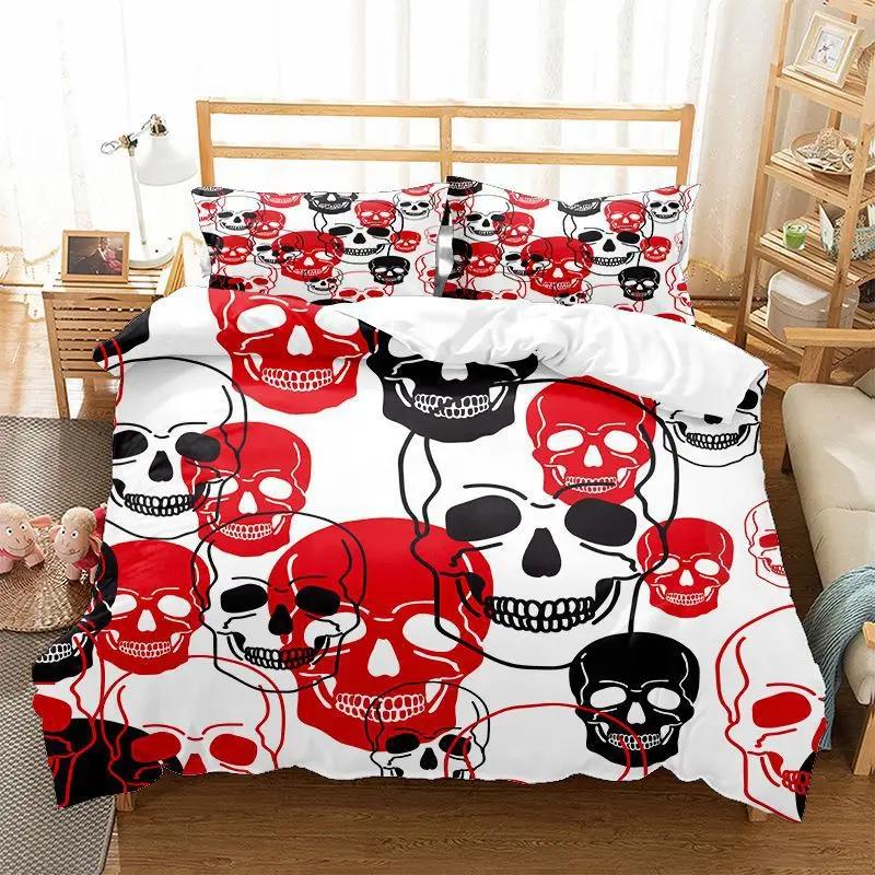 Comforter Halloween Printed Duvet 2 People Bedding Set Color Sugar Skull Microfiber Bedroom