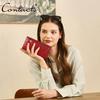 CONTACT'S Fashion Genuine Leather Long Wallet Women Metal Zipper Photo Card Holder Money Bag Female Family Gift Coin Purse