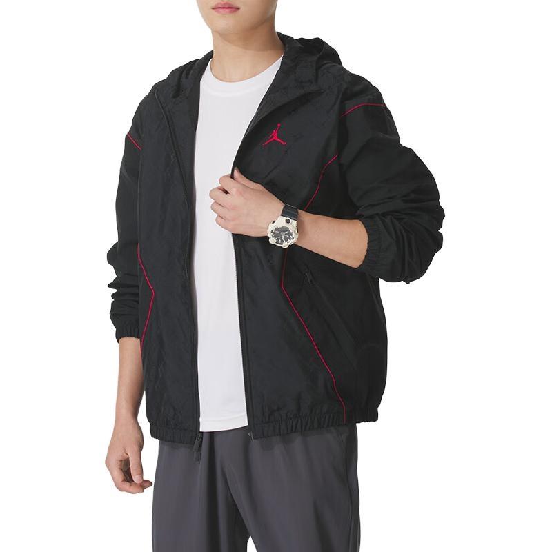 Air Jordan Brooklyn Kapuzen-Draft-Jacke Lockere Passform Asien-Größen 'Black Gym Red' Herren HV0555-010