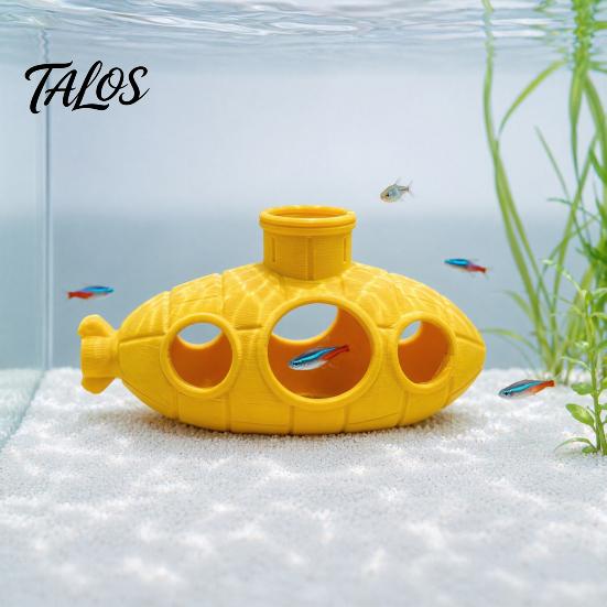Fish Tank Stress Reducer 3D Printed Hollow Submarine Decorations, Aquarium Shrimp Hideout Ornament Ornament, Hiding Cave Shelter for Betta Lizards
