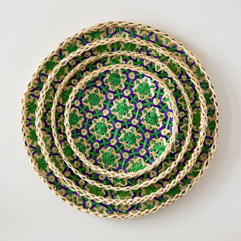 1PC Handwoven Bamboo Fruit Basket Bamboo Household Bamboo Sieve Tray Bamboo Strainer Ethnic Traditional