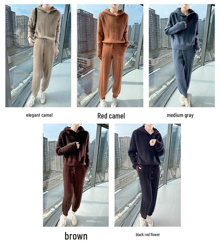 Women's Mid-Length Hooded Mink Velvet Sweater Dress - Thick Knit, Loose Fit, Autumn/Winter Pullover.