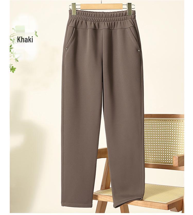 Fleece-Lined High-Waisted Slim-Fit Pants for Mid-Aged & Elderly Women - Trendy Autumn/Winter Outerwear.