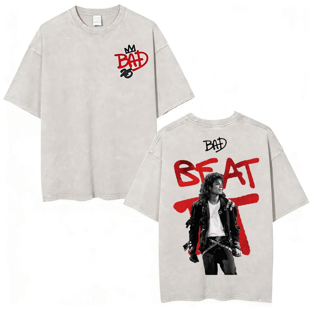 King of Pop Michael Jackson Tour Washed Vintage Tshirt Mens Harajuku High Street T Shirts Casual Cotton Oversized T Shirt S