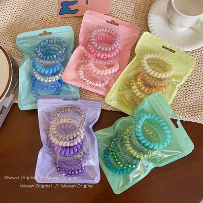 6Pcs Candy Color Hair Rope Girl Summer Telephone Wire Elastic Hair Band Frosted Spiral Cord Rubber Hair Tie Stretch Headband