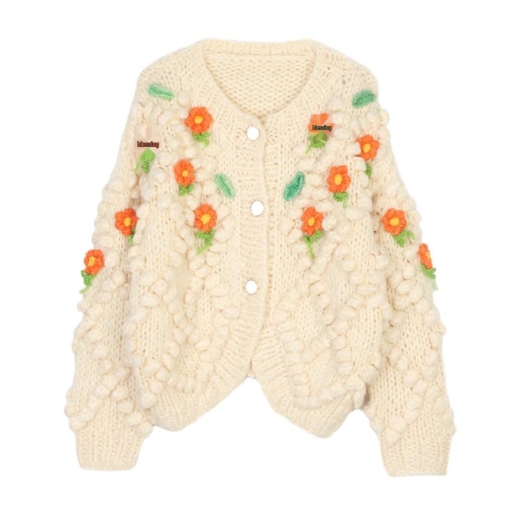 2024 Women's Handmade Crochet Crew Neck Straight-leg Cardigan - Lazy Style Versatile Loose Sweater Jacket