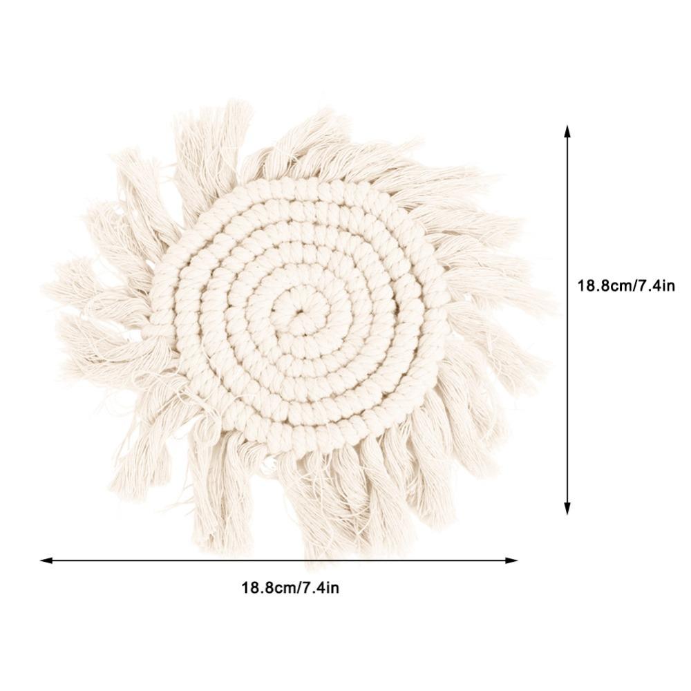 Handmade Round Placemat Woven Tassel Coaster Solid-color Cotton Tassel Mat Party Decor