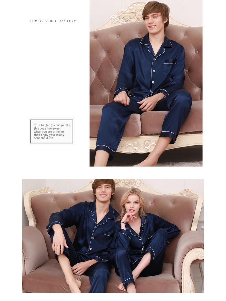 Silk Couple Pajama Set: Spring & Autumn, Long Sleeve, Plus Size, Casual Homewear for Men & Women