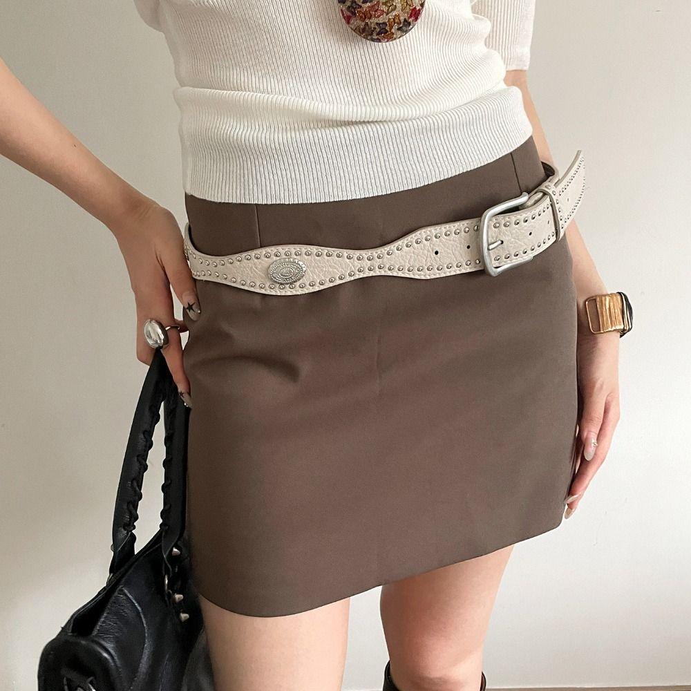 Vintage Women Rivet Belt Y2k Punk Style Belt Retro Wide Leather Waistband Pants Accessories