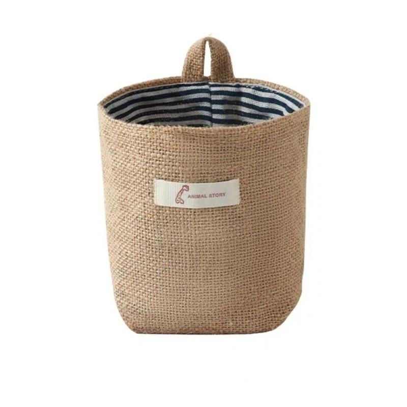Desktop Jute Storage Bag Cotton Linen Storage Basket Sundries Storage Box With Handle Cosmetic Organizer Jewelry ContainerHolder