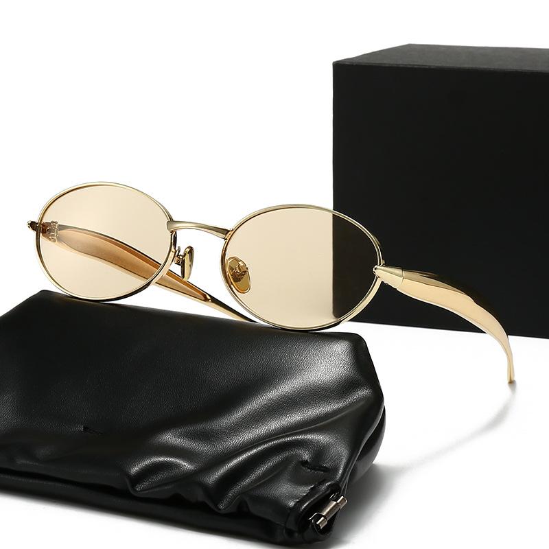 Trendy Fashion Wide Thick Metal Frame Sunglasses Oval Small Frame High-end Runway Sunglasses 2026 New Model