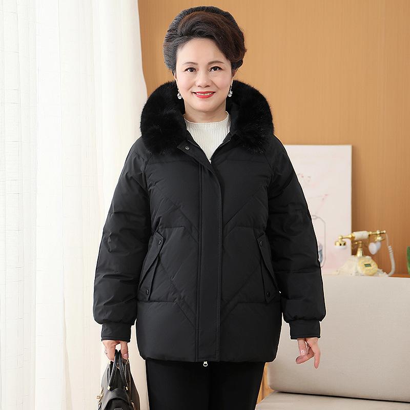 Winter Mid-length Down Jacket for Middle-aged and Elderly Women, Thickened Cotton-padded Jacket