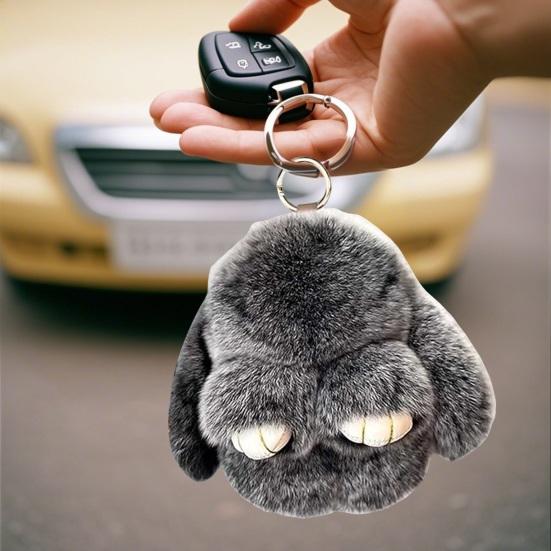 Handmade Soft Plush Bunny Keychain with Tin Box Fluffy Cute Bunny Pom Pom Charm Stuffed Animal Keyring for Easter Birthday Gift