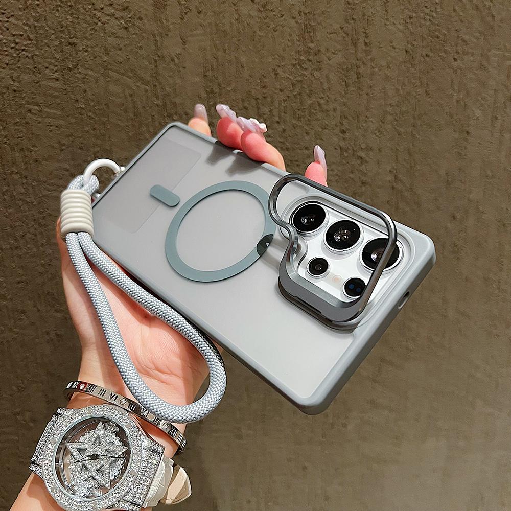 Custodia per Telefono Caricatore Magsafe Per Samsung S26 Ultra S25 Plus S24 FE S23 A56 A36 Cinturino da Polso Supporto Metallico per Fotocamera Copertura Protettiva