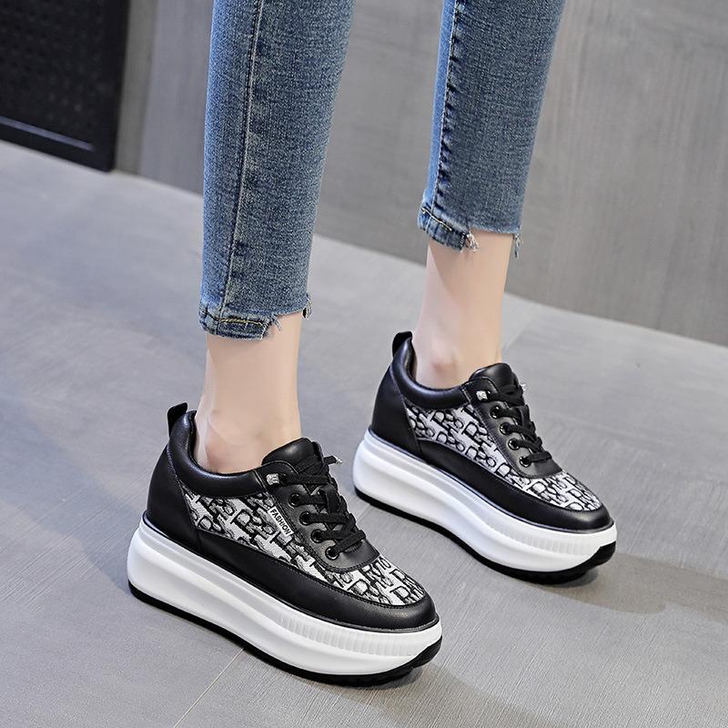 Autumn women's shoes new muffin thick sole inner height increase leisure sports white shoes women's single shoes